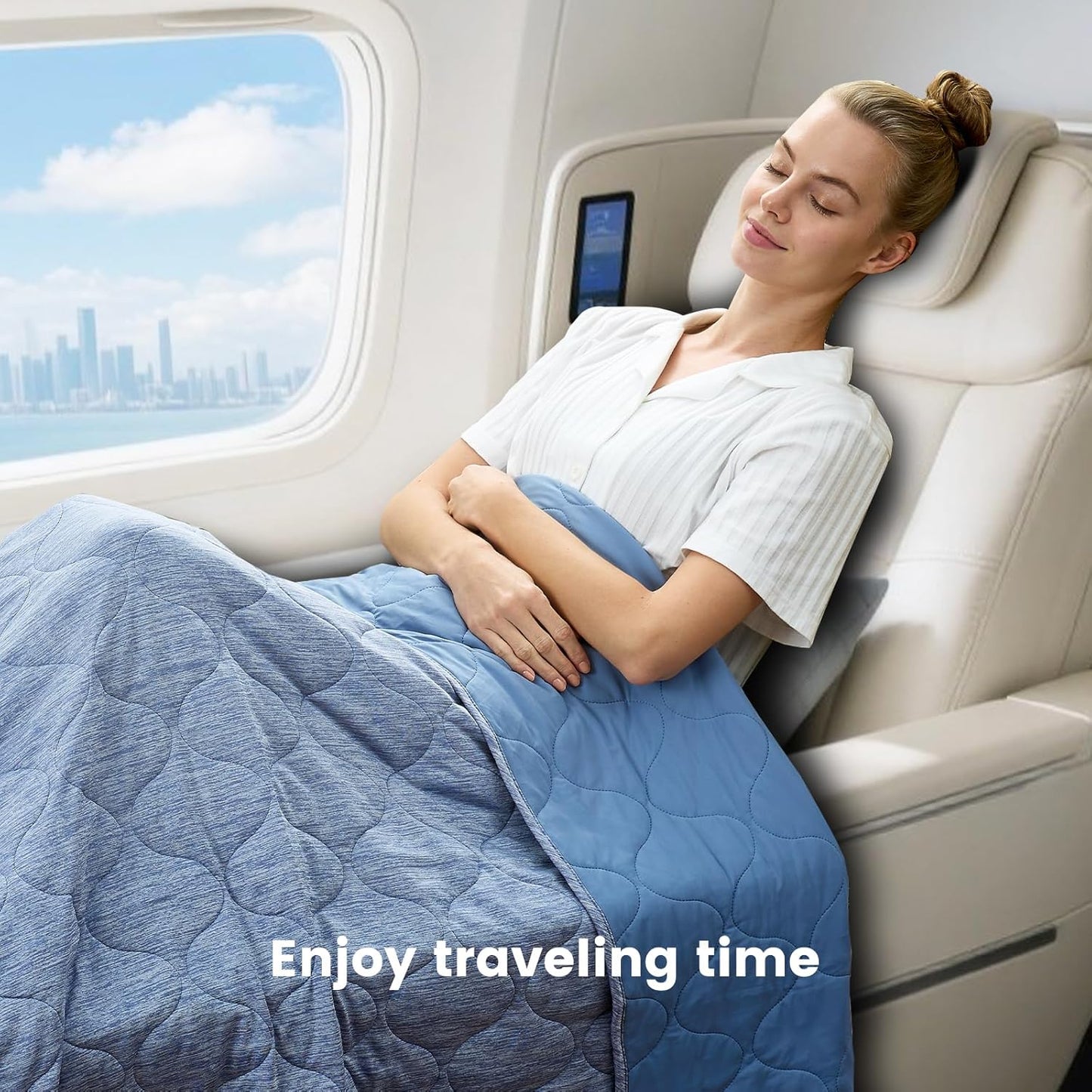 Cozy Bliss Cooling Dual-Sided Blanket for Hot Sleepers, Q-Max>0.46 Lightweight Soft Breathable All Seasons Double Side Cooling Throw for Night Sweats (Denim Blue, 50"x70")