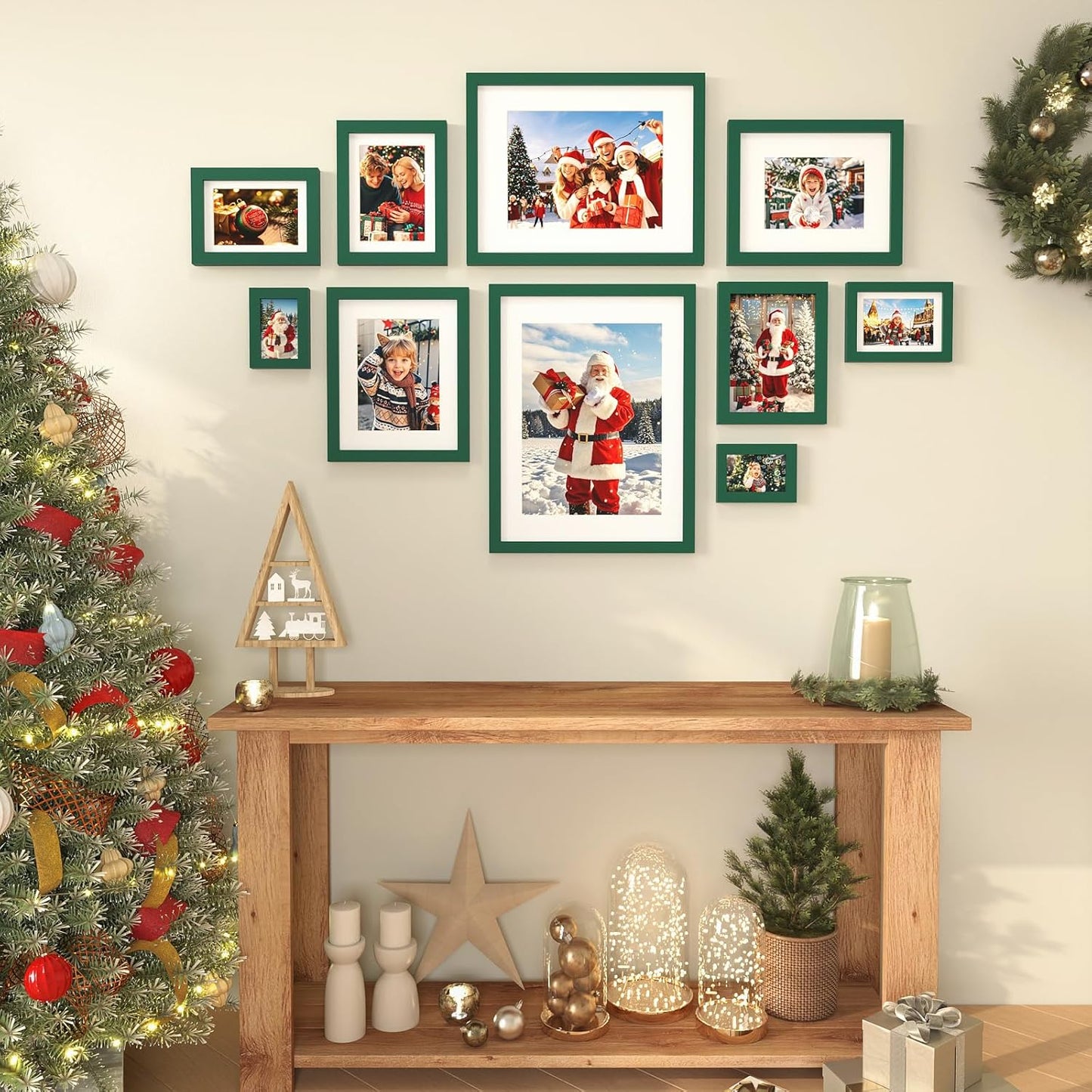 KINLINK 4x6 Frame Green, Solid Wood 4 x 6 Picture Frame with Acrylic Plexiglass for 3.5x5 with Mat, Tabletop and Wall Display Photo Frames 4x6 Green, 4 Pack