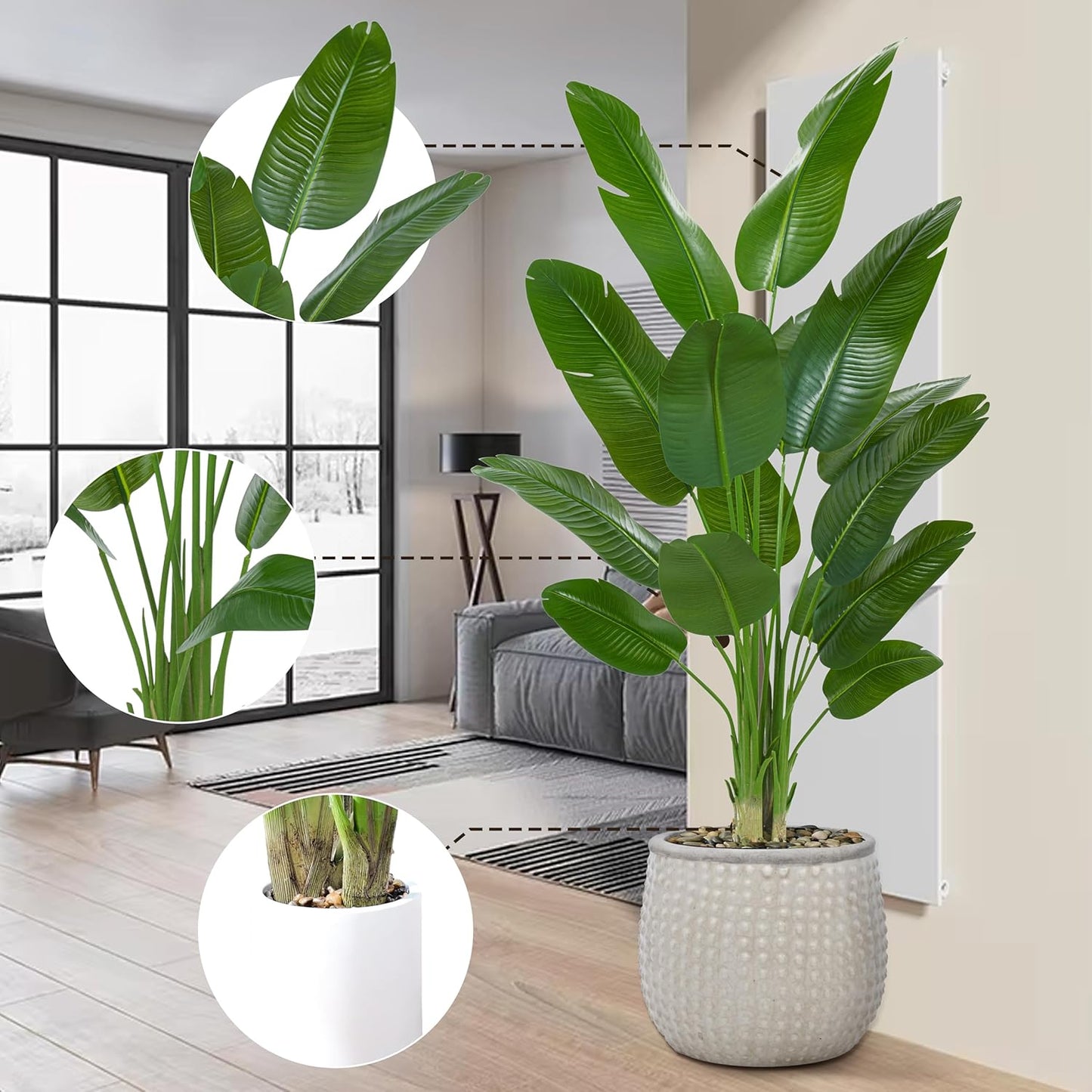 Bird of Paradise Artificial Tree, 7Ft Tall Faux Plant, Fake Banana Leaf Plant Indoor, Faux Palm Tree Faux Floor Plants Tropical Tree in Pot, Present for Friend Housewarming Decor