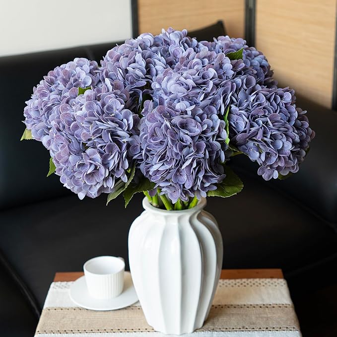 3Pcs 22 inch Lifelike Artificial Hydrangea, 3 Light Purple Large Real Touch Flowers Artificial Flowers Dry Flowers Outdoor Wedding Christmas Office Family Party Living Room Table Deco