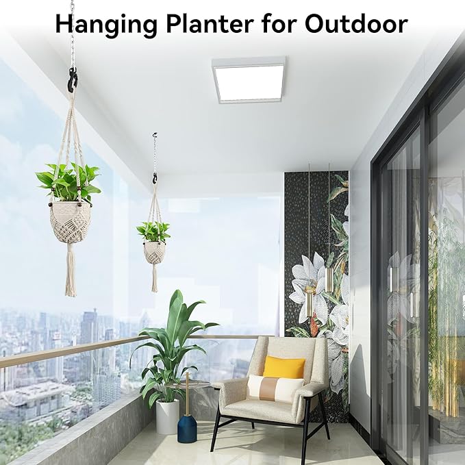 USLAI Macrame Handmade Basket Plant Hanger (2-Pack), for 3-8 Inch Pots, Indoor Outdoor Strong Hanging Planter Flower Pot Holder with Beads and Tassels, Boho Home Decor (POTS NOT Included) (White)