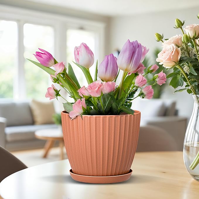 Terracotta 6-Inch Plant Pots with Drainage & Saucers 18 Pack, Indoor & Outdoor Planters for Houseplants, Herbs, and Flowers, Durable & Weatherproof Material, Stackable, Lightweight, Minimalist Design
