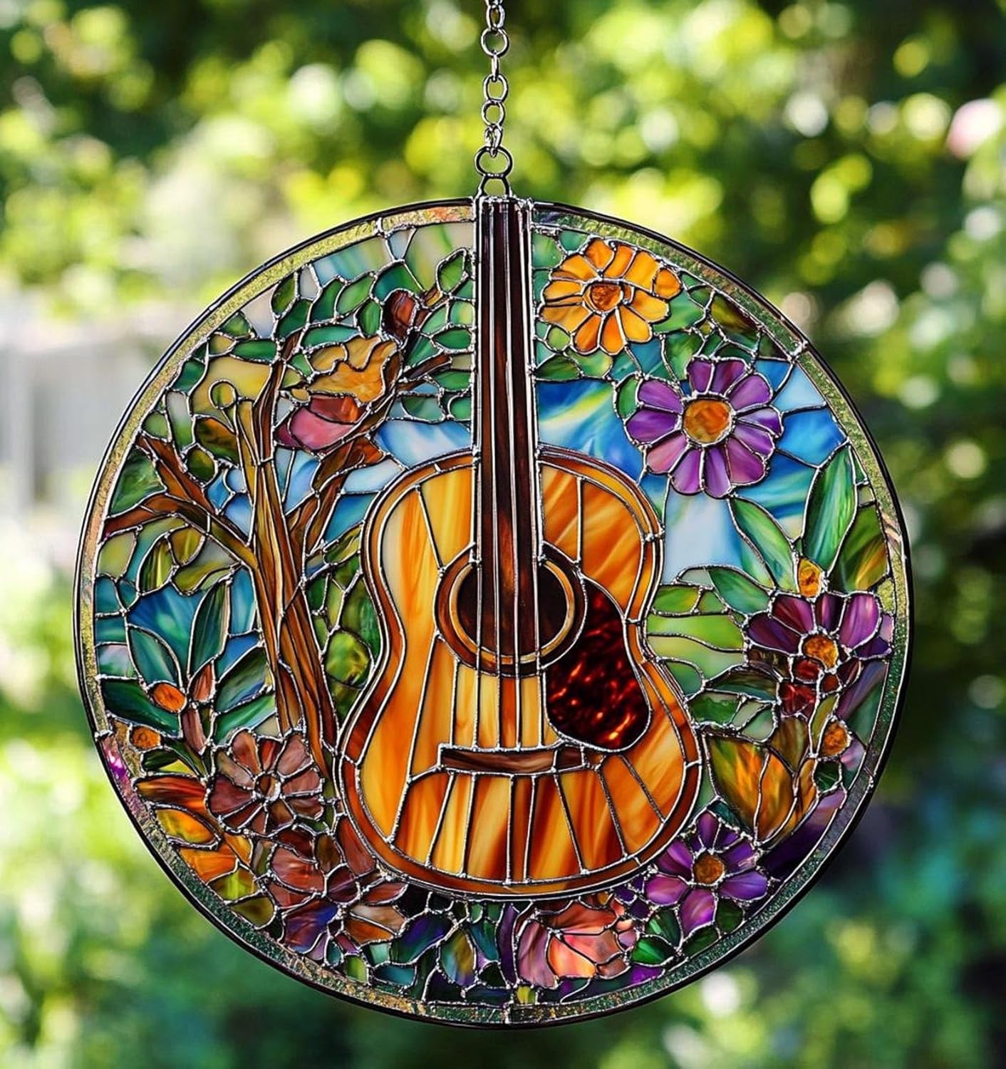 Hippie Guitar Horse Suncatcher Light Catcher Window Decor Lover Ornament and Home Gift for Lovers Suncatchers Indoor Window Suncatchers Windows Hanging
