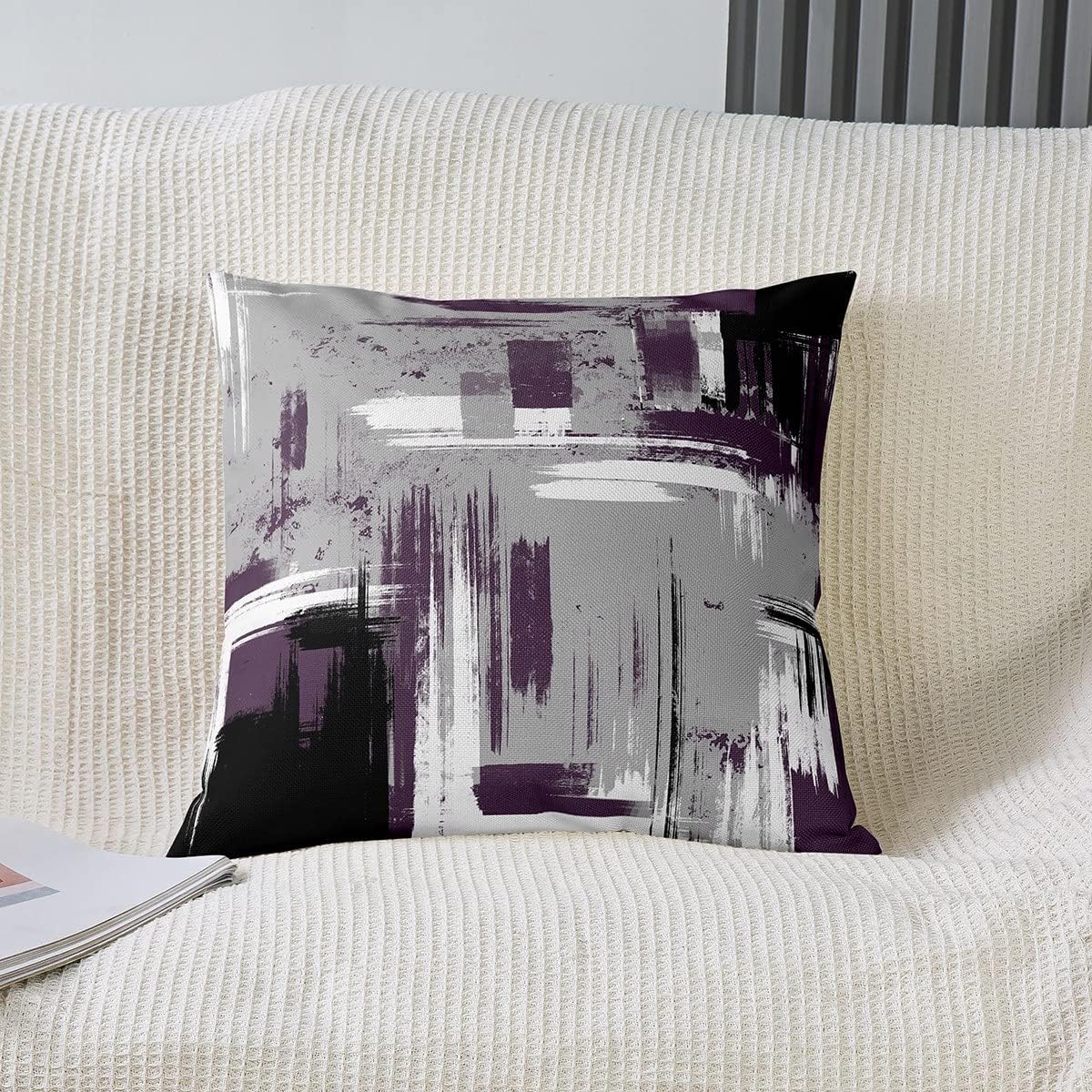 Feelyou Abstract Throw Pillow Covers for Couch Sofa Bed, Set of 2 Modern Abstract Art Decorative Pillows Cushion Covers, Retro Purple Grey Black Pillow Inserts Not Included, 22x22 inch
