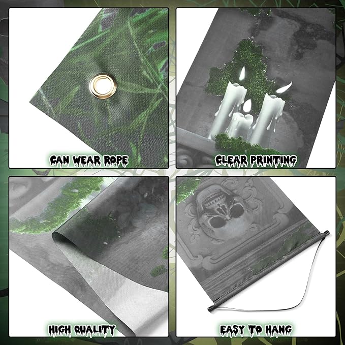 3 Pcs Halloween Cemetery Archway Halloween Cemetery Banners Gothic Outdoor Banners Sign Banner Decorations for Outdoor Party Supplies (Vintage)