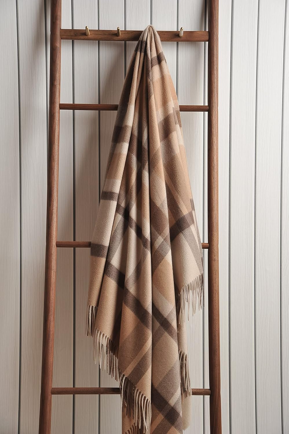 EP Mode 100% Pure Cashmere Throw Blanket for Sofa, Classic Design with Gift Box (Camel Tartan)
