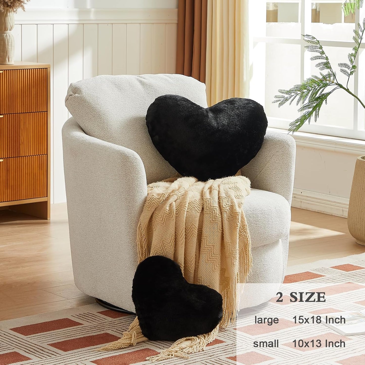 EastTree Heart Pillows, Black Heart Shaped Pillows, Ultra Soft Extra-Large Fluffy Pillows, Love Throw Pillows Gifts, Women Girls Living Room Decor 15x18 Inch