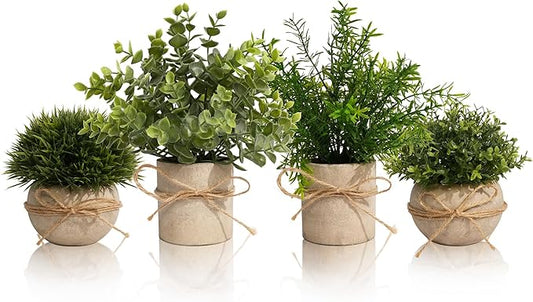4Pack Small Fake Plants for Bathroom Decor, Artificial Plants Indoor, Faux Plants Indoor Eucalyptus Rosemary for Home Kitchen Farmhouse Office Room Decor