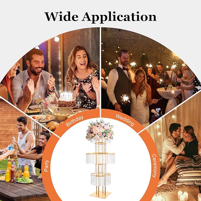 5 Tier Gold Vases Centerpieces Stands 43.3" Tall Crystal Flower Stand Wedding Flower Stand Decor Chandelier Pedestal Stand for Stage