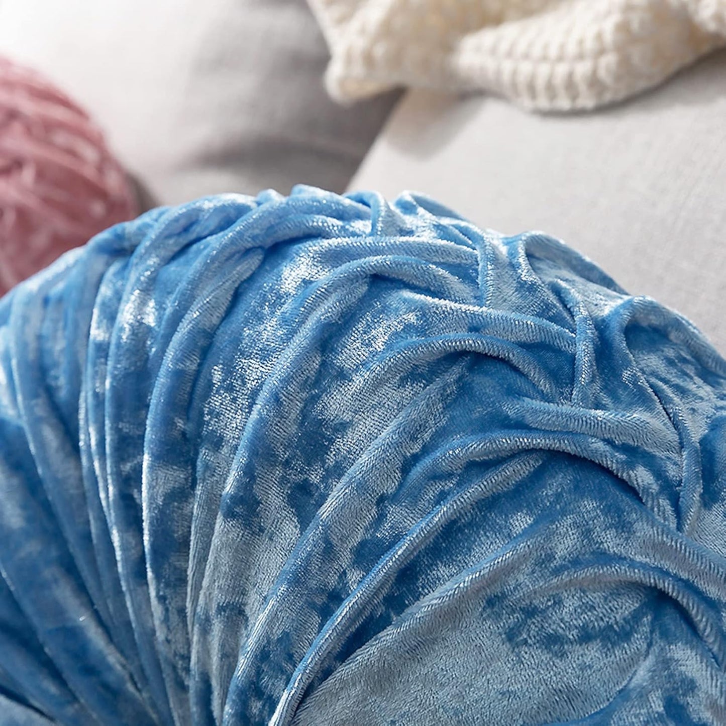 HLOVME Decorative Round Throw Pillow for Couch Bed Living Room Small Floor Pillow Cushion for Adults Kids 13.7" (A01-White)