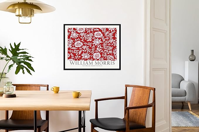 William Morris Red Theme Wall Art Poster Prints, Famous Artist Patterns, Vintage Flowers Decor Artwork, Tapestry Historic Cultural Illustrations Fine Art, Colorful for Living Room, Bedroom, Office,