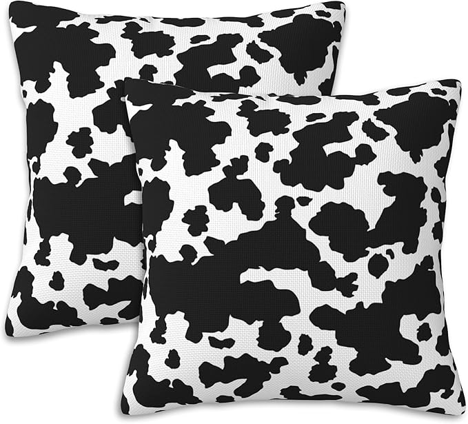 Cow Skin Throw Pillow Covers Set of 2 Black and White Spot Pillow Covers 16x16 Inch Modern Farmhouse Home Decorative Pillow Cases Cushion Cover for Sofa Living Room Office