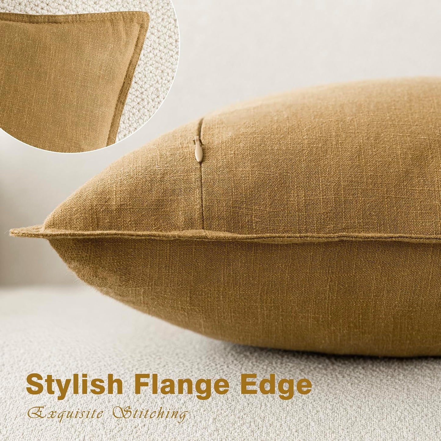 Foindtower Pack of 2, Decorative Linen Soild Throw Pillow Covers Soft Accent Cushion Case Boho Farmhouse Pillowcase for Chair Couch Sofa Bedroom Living Room Home Decor 18 x 18 Inch Honey Mustard