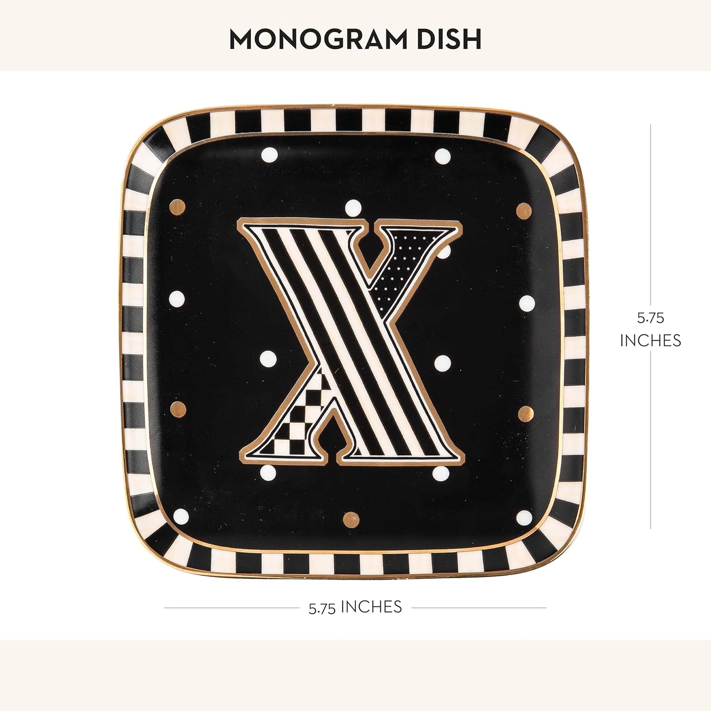 MACKENZIE-CHILDS Monogram Dish, Decorative Ceramic Letter Plate, 5 3/4" Square, X