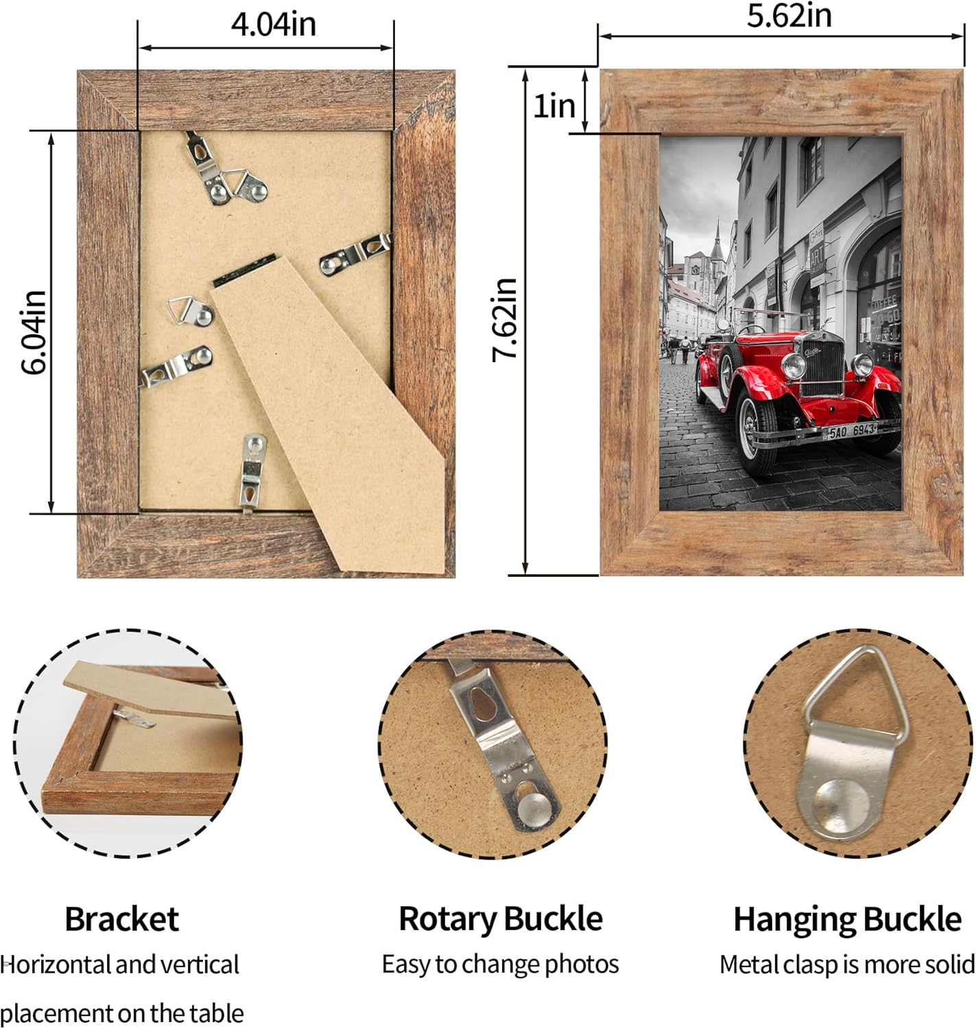 iRahmen 4x6 Picture Frame Set of 4, High Definition Real Glass 4 x 6 Photo Frames for Tabletop Display and Wall Mounting (Distressed White+Oak+Rustic Brown+Black)