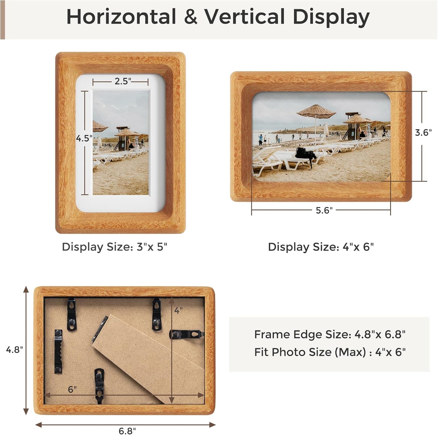 Heimlove 4x6 Picture Frames Natural Teak,Original Wood Hand Make Crafted Photo Frame with Mat to 3 x 5 Graduation Picture Display,Family Picture,Wedding Picture Tabletop & Wall Decoration