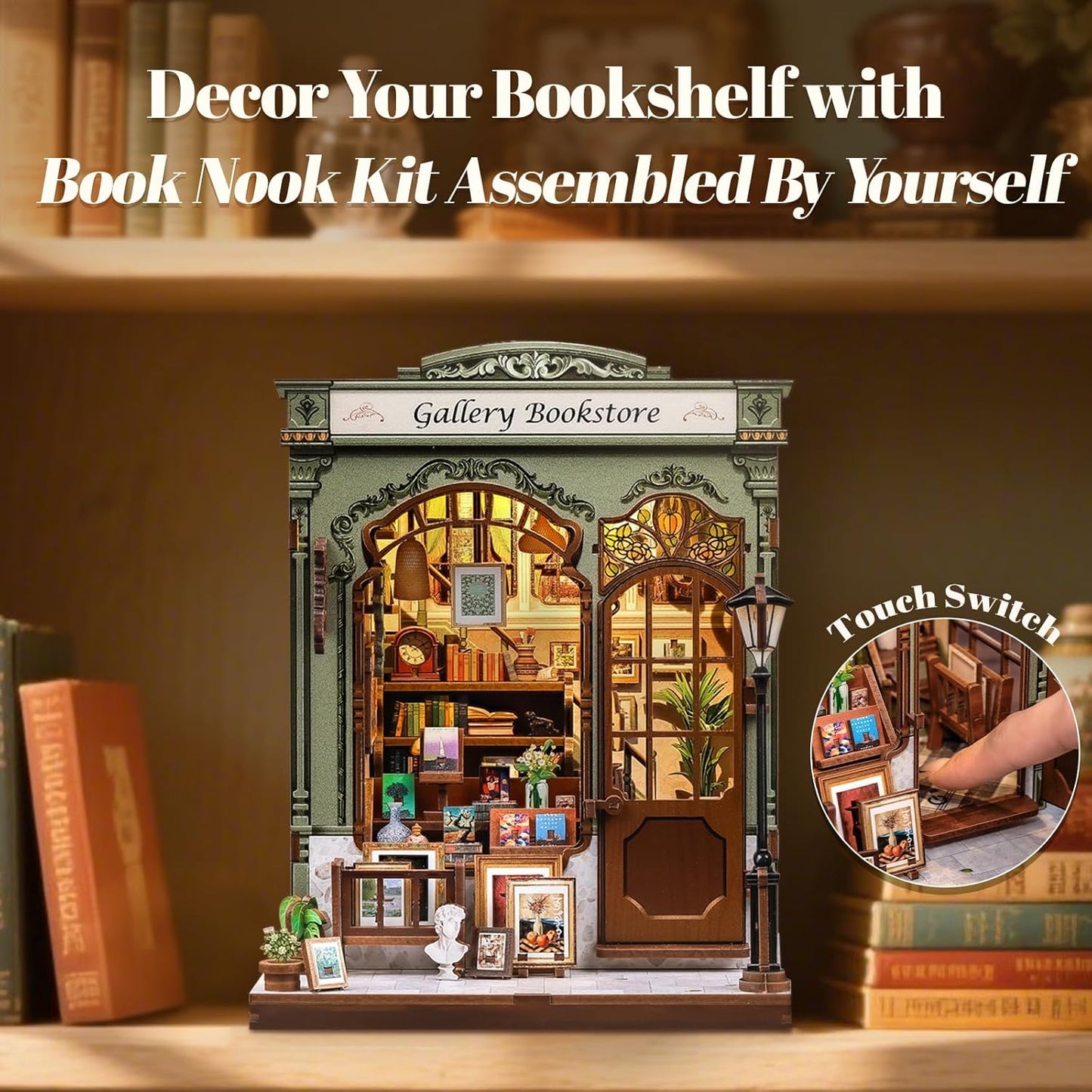 Fsolis Book Nook Kit - DIY Miniature House Kit for Adults Mini House Tiny 3D Puzzles for Bookshelf Diorama Decor Gifts for Women Teenagers Book Lovers (Gallery Bookstore)