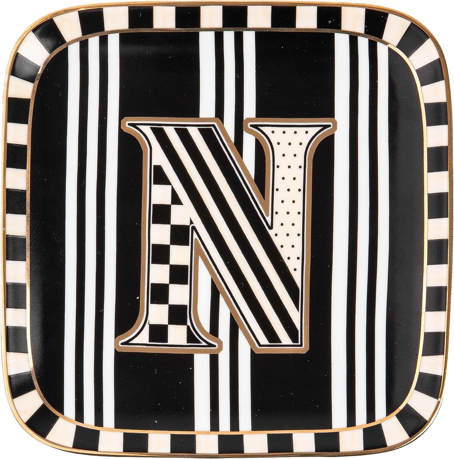 MACKENZIE-CHILDS Monogram Dish, Decorative Ceramic Letter Plate, 5 3/4" Square, N