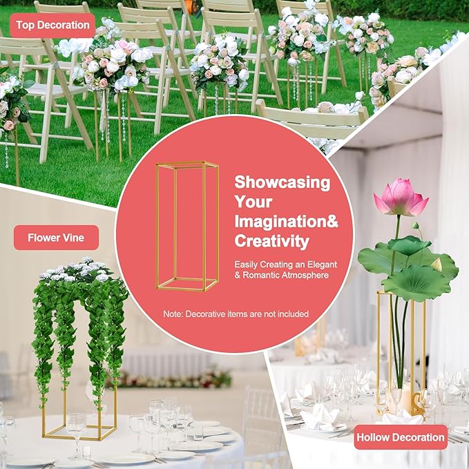 10 Pcs Metal Flower Stand for Wedding Centerpieces Stand Column Vases Wedding Flower Stand Rectangular Geometric Gold Centerpieces Stands for Wedding Decorations Home Party Event (10Pcs 23.62inch)