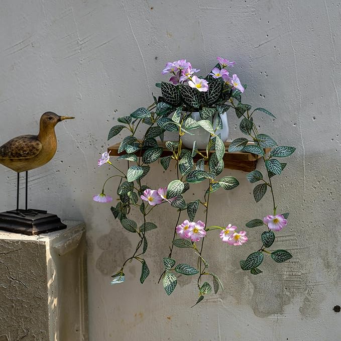 2PCS Artificial Hanging Plant with Pot Faux Hanging Plants Small Hanging Plants Pot with Artificial Vines and Flower Greenery Decoration for Living Room Wall Home Wall Shelf(Pink)