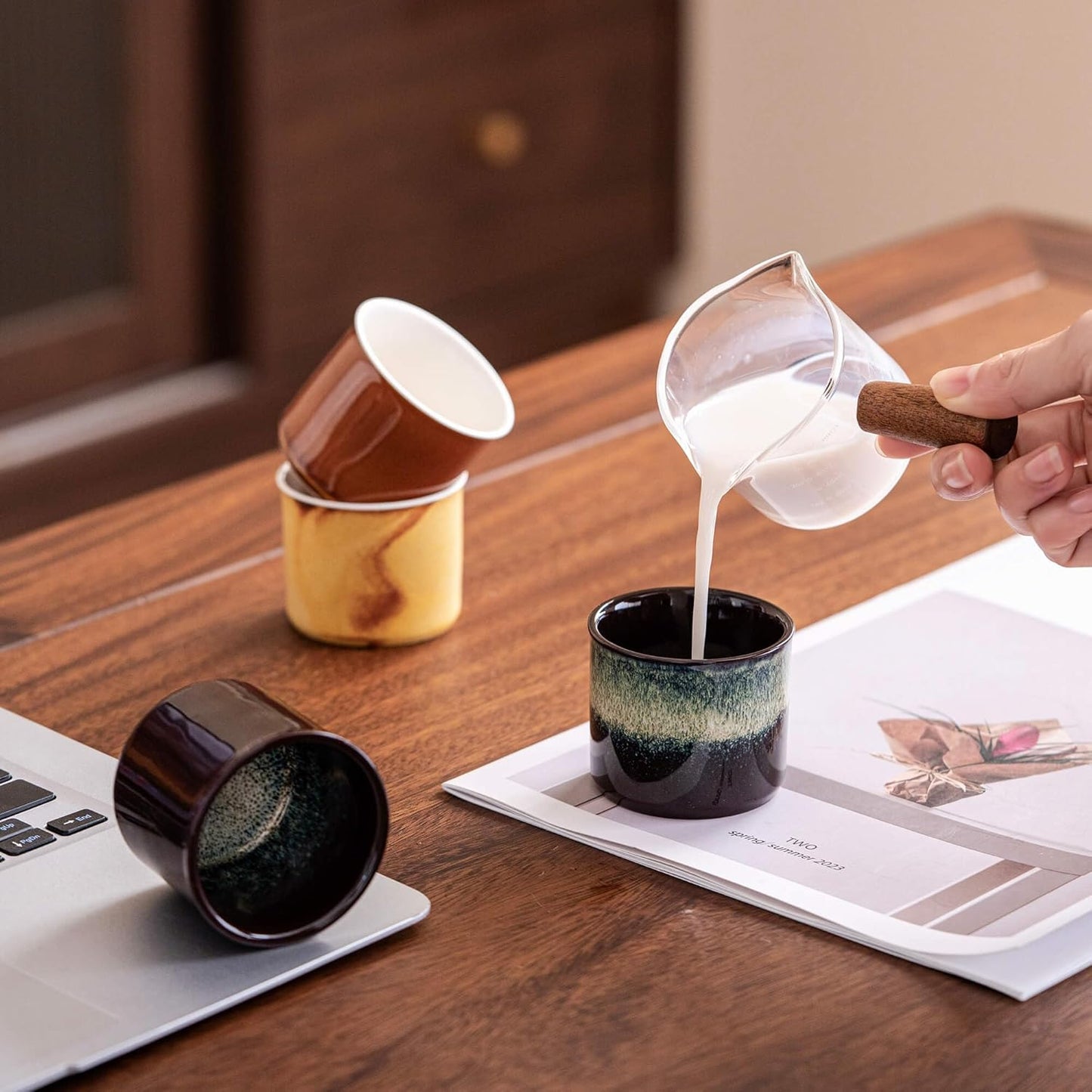 Espresso Cups Set of 2, Ceramic Espresso Cups, Expresso Shots Cups, 2.5oz Tea Cups, Demitasse Cups (2, magic blended)