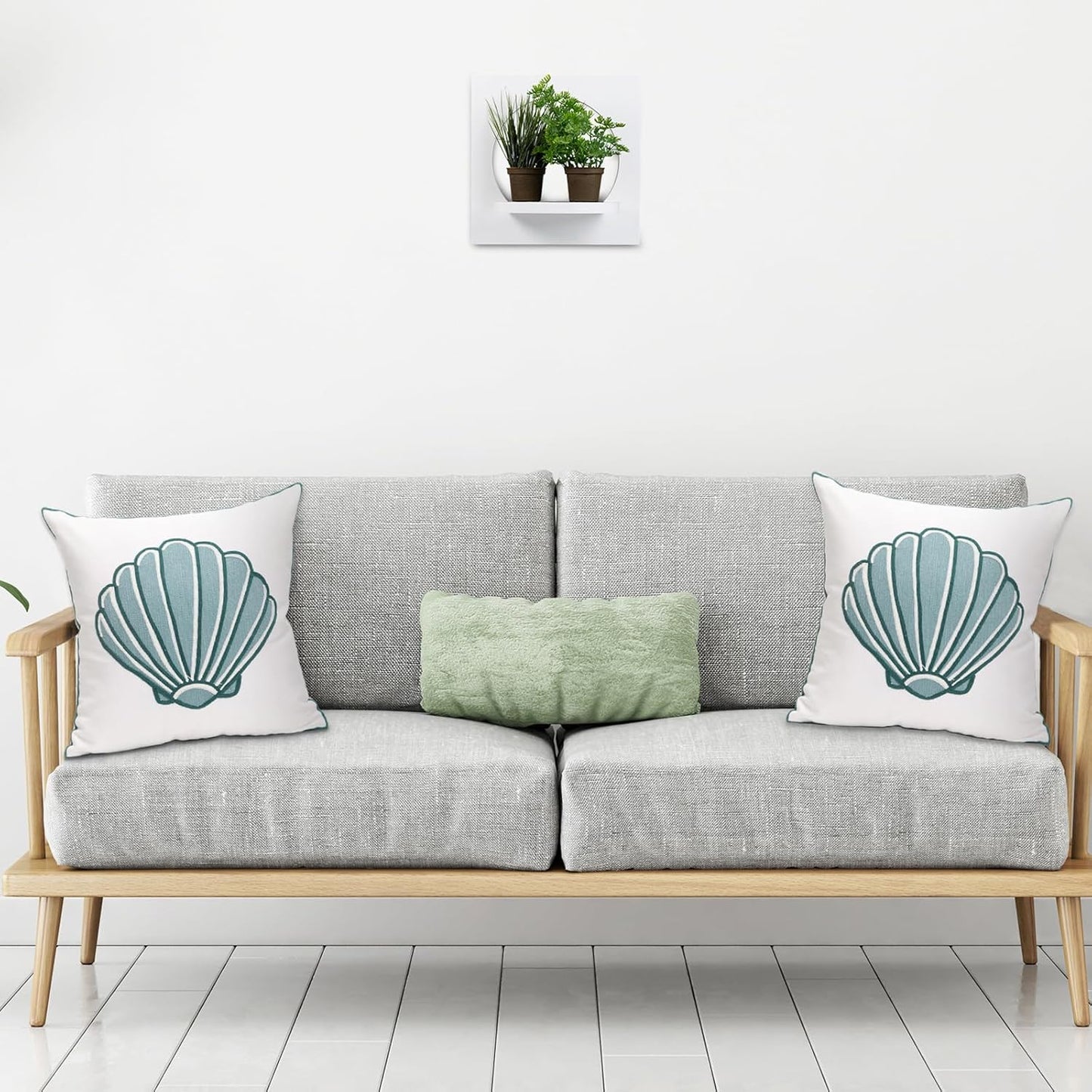 1 PCS Embroidered Throw Pillow Cover Cotton Decorative Square Cushion Cases for Home Sofa Bed and Chair 18 x 18 Inch (Blue Sea Shell-2)