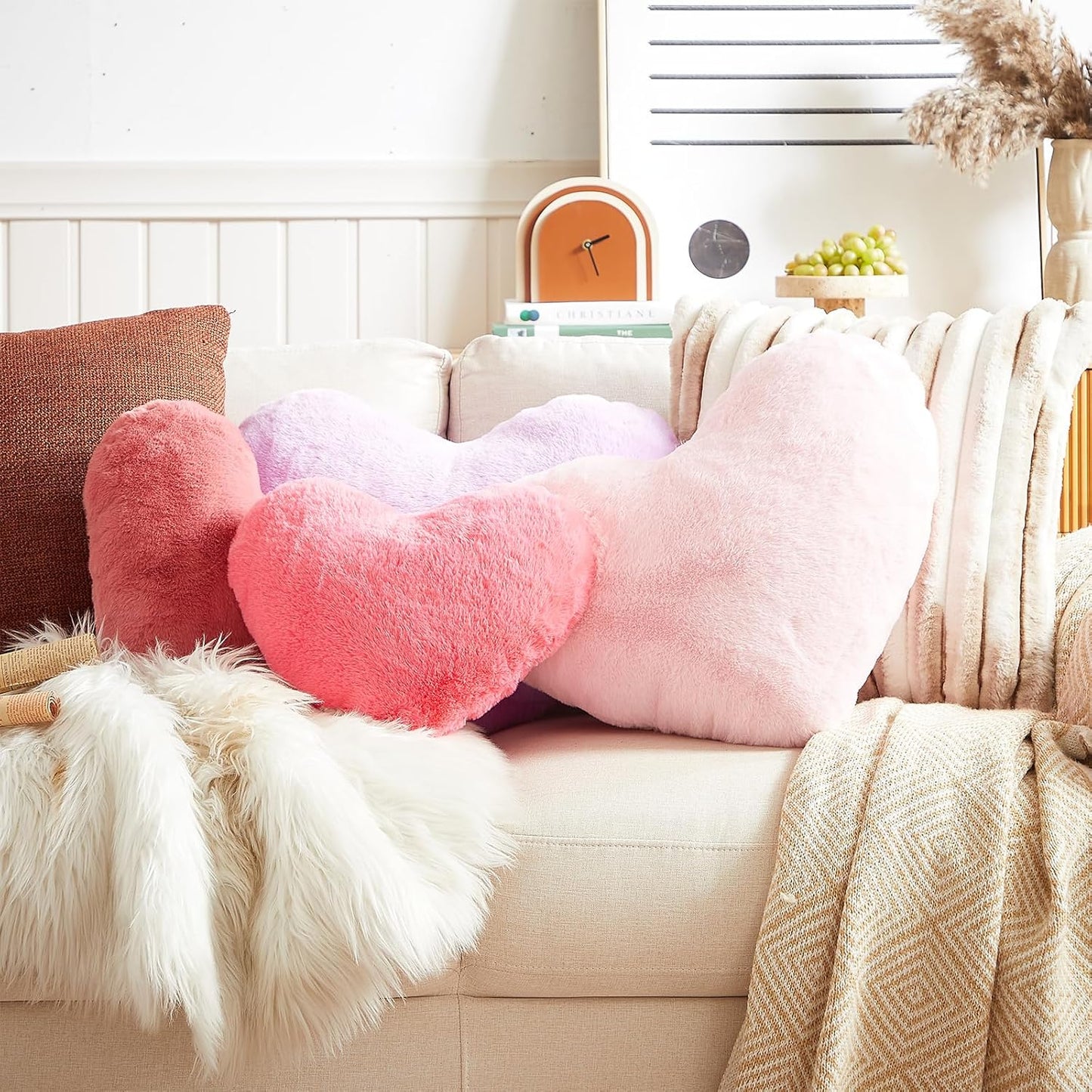 EastTree Heart Pillows, Dusty Pink Heart Shaped Pillows, Ultra Soft Extra-Large Fluffy Pillows, Love Throw Pillows Gifts, Women Girls Living Room Decor 15x18 Inch