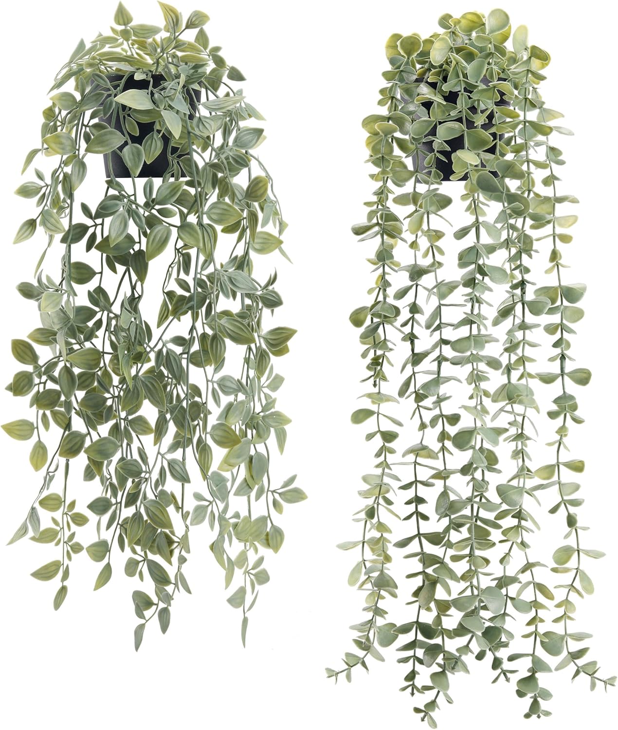 Der Rose 2Pcs Fake Plants Hanging Artificial Decor Faux Potted Eucalyptus and Pea Pod Plants for Boho Bathroom Home Office Desk Wall Shelf Bookcase Accessories Decor Indoor