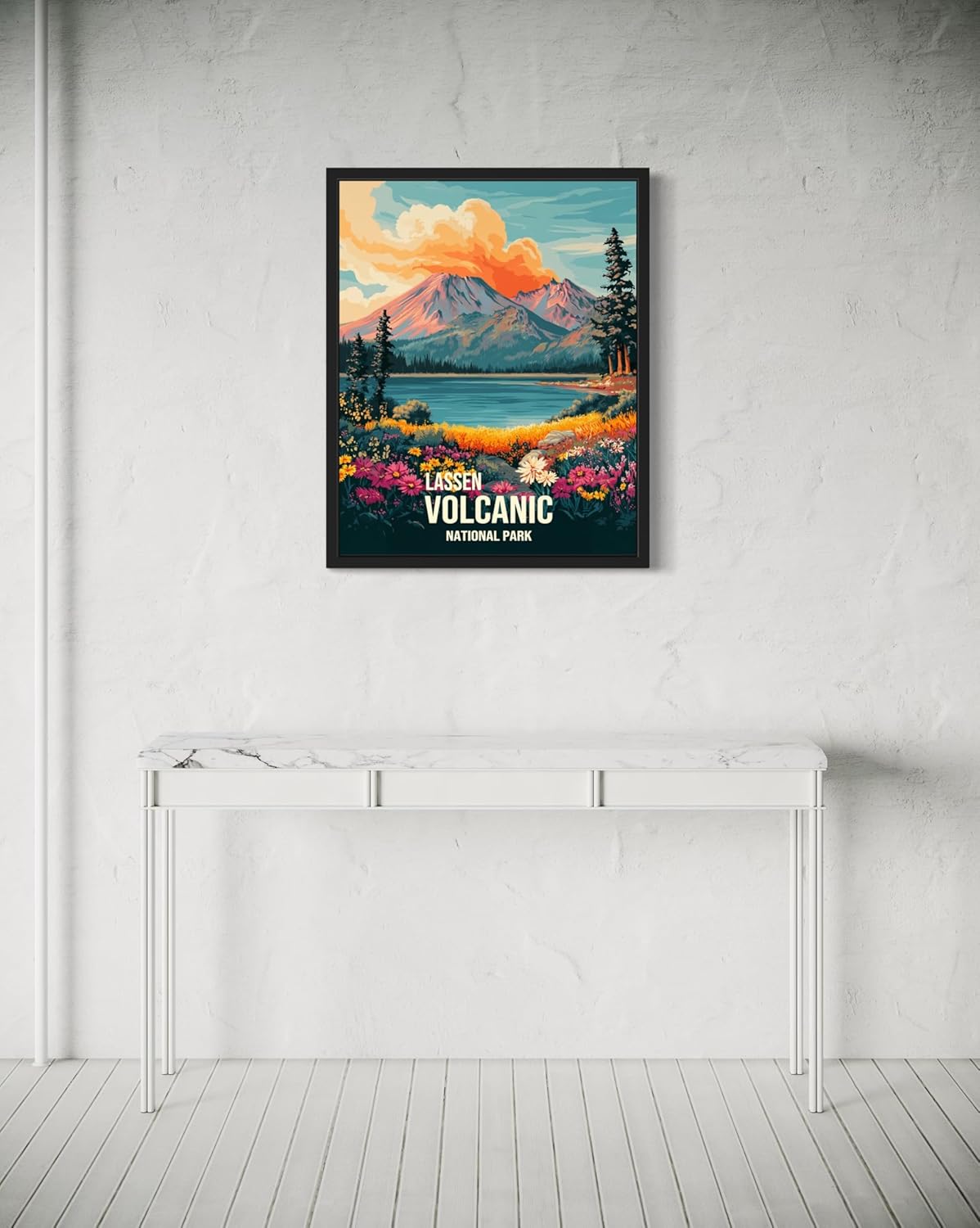 Lassen Volcanic National Park Art Print Poster, Vintage Retro Pop Art Travel Wall Art Bedroom Bathroom Living Room Decor 185 (Lassen Volcanic, 24 x 36 inches, Black Frame)