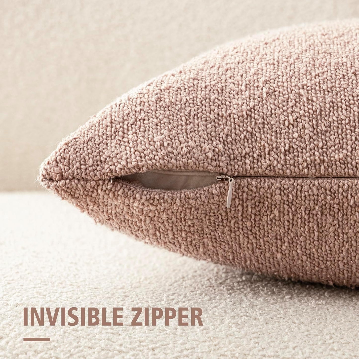 Foindtower Decorative Textured Boucle Throw Pillow Covers Accent Solid Pillow Cases Neutral Soft Cozy Couch Cushion Case for Chair Sofa Bedroom Living Room Home Decor 24x24 Inch,1PC,Light Pink