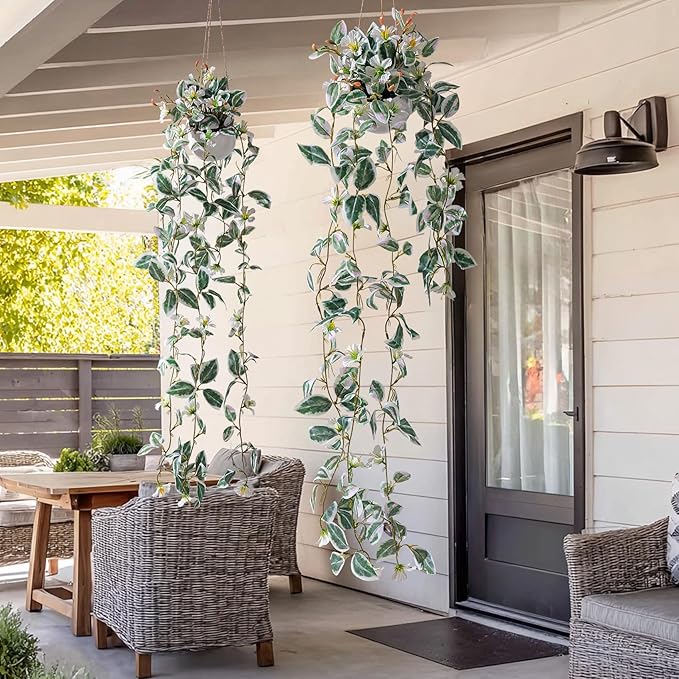 2PCS Artificial Hanging Plant with Pot Faux Hanging Plants Small Hanging Plants Pot with Artificial Vines and Flower Greenery Decoration for Living Room Wall Home Wall Shelf