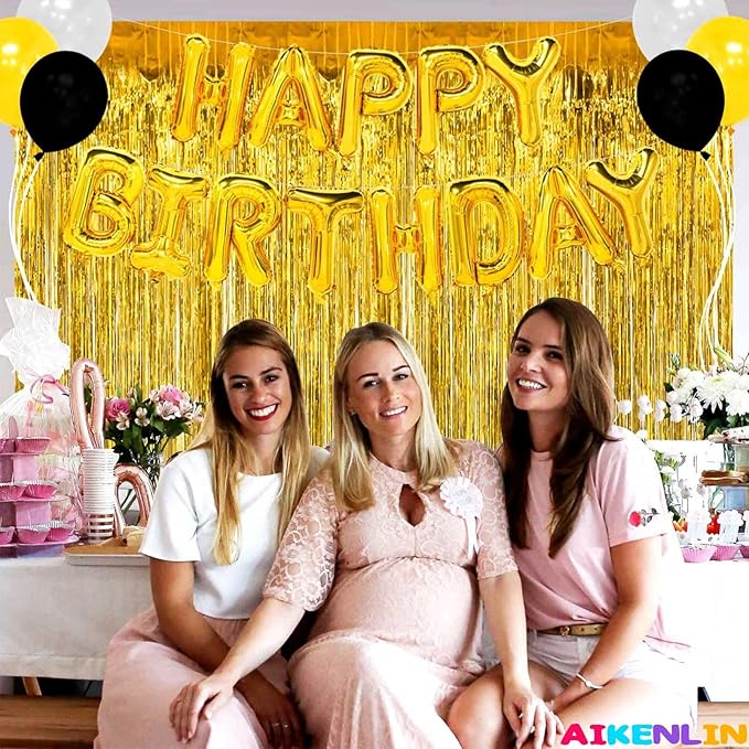 4 Pack Gold Foil Fringe Curtain Backdrop, 3.28Ft x 9.84Ft Metallic Tinsel Foil Fringe Streamers Curtains for Party, Photo Booth Props, Birthday, 2022 Graduation Decoration Supplies