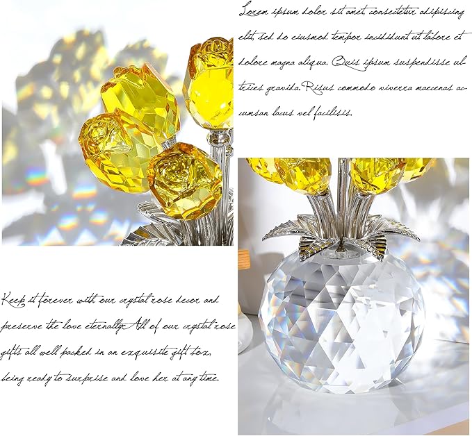 Ornalrist Crystal Yellow Rose Flower Collectible Figurine, Rose Bouquet Floral Romantic Gifts for Wife, Mom, Women on Mother's Day Valentine's Day Wedding Anniversary (5.11'' Gift Boxed)