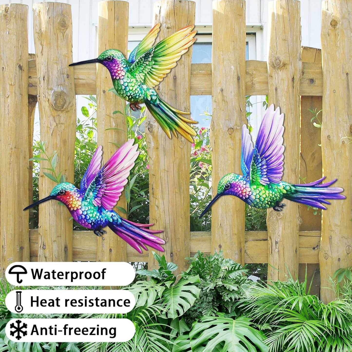 John's Studio 3Pcs Metal Hummingbird Wall Decor Outdoor Garden Hanging Art Sculptures Home Theme Decorations for Kitchen Bathroom and Pool
