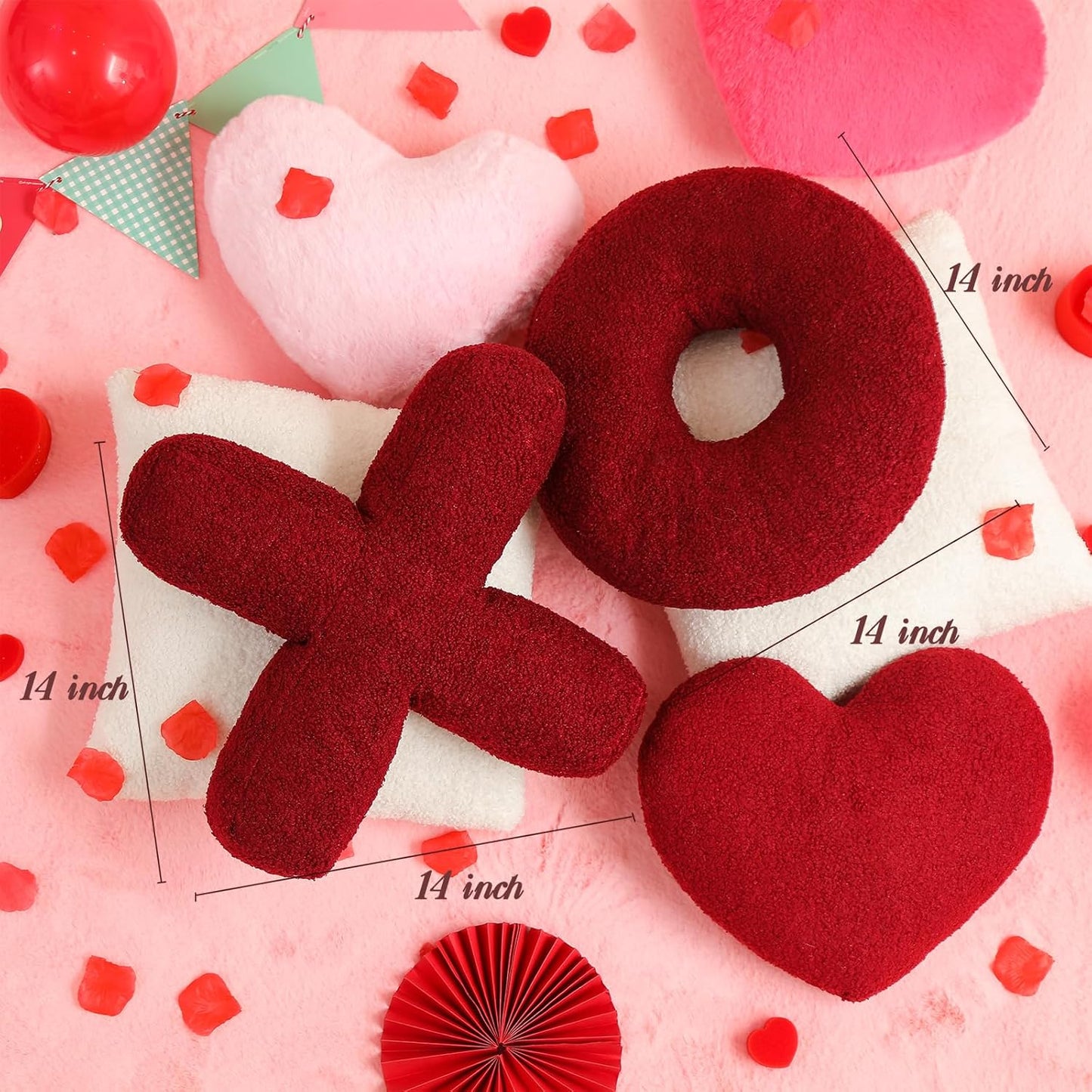 EastTree XO Pillows, Christmas Love XO Shaped Pillow, Wine Red Throw Pillows, Love Pillow Gifts, Ultra Soft Teddy Fleece Wedding Pillows, Women Girls Kid Room Decor, Valentine's Day Decor 14x14 Inch