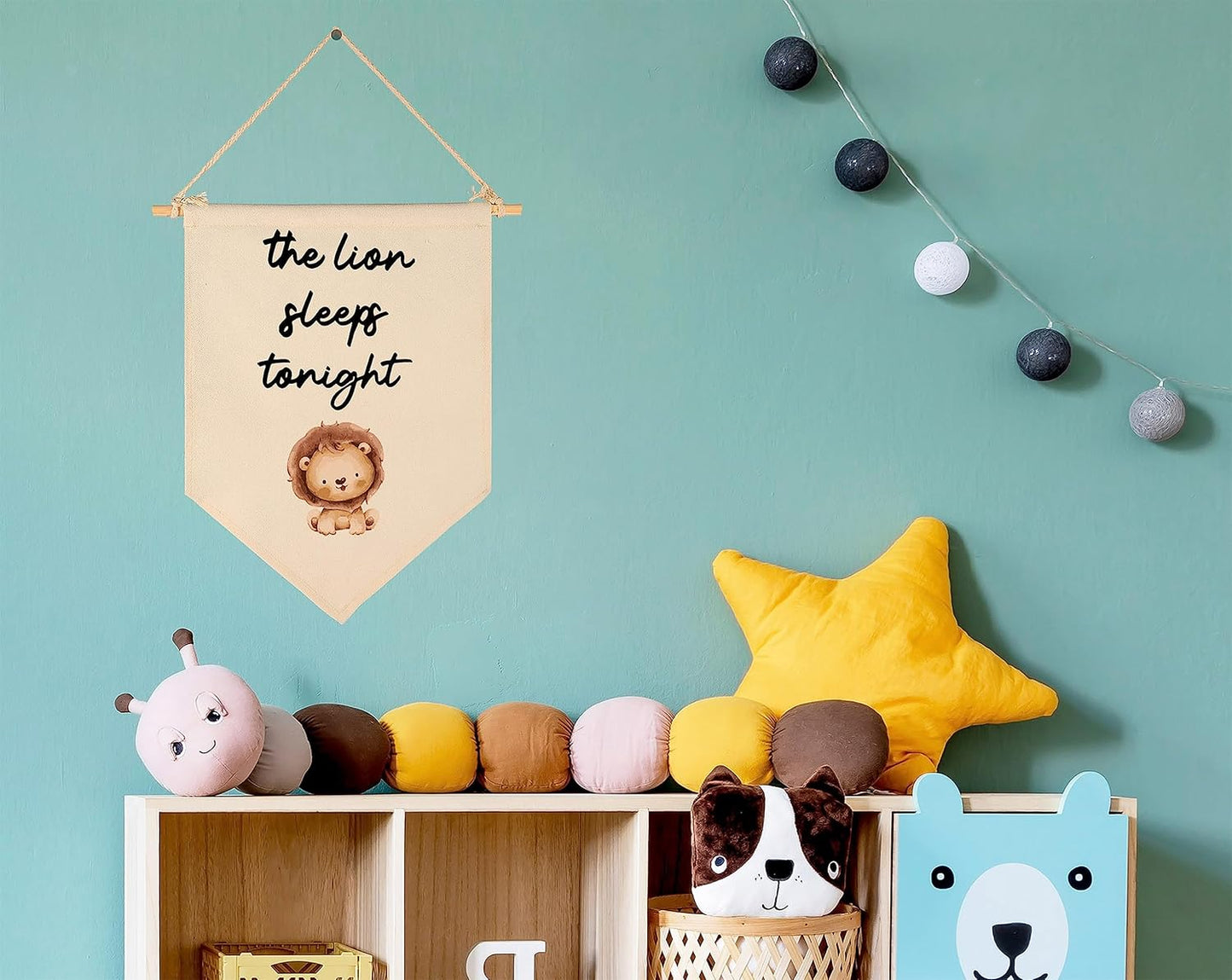 Flag Sign Gifts for Baby Newborn Boys Kids-Banner Wall Decor Present for Nursery Bedroom Playroom Front Door-Baby Present Shower-New Home-Birthday Christmas Gift-the Lion Sleeps Tonight