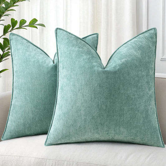 decorUhome Couch Throw Pillow Covers 20x20 Set of 2, Decorative Soft Euro Neutral Chenille Pillow Covers with Elegant Design for Sofa Bed Living Room Home Decor, Aqua Haze