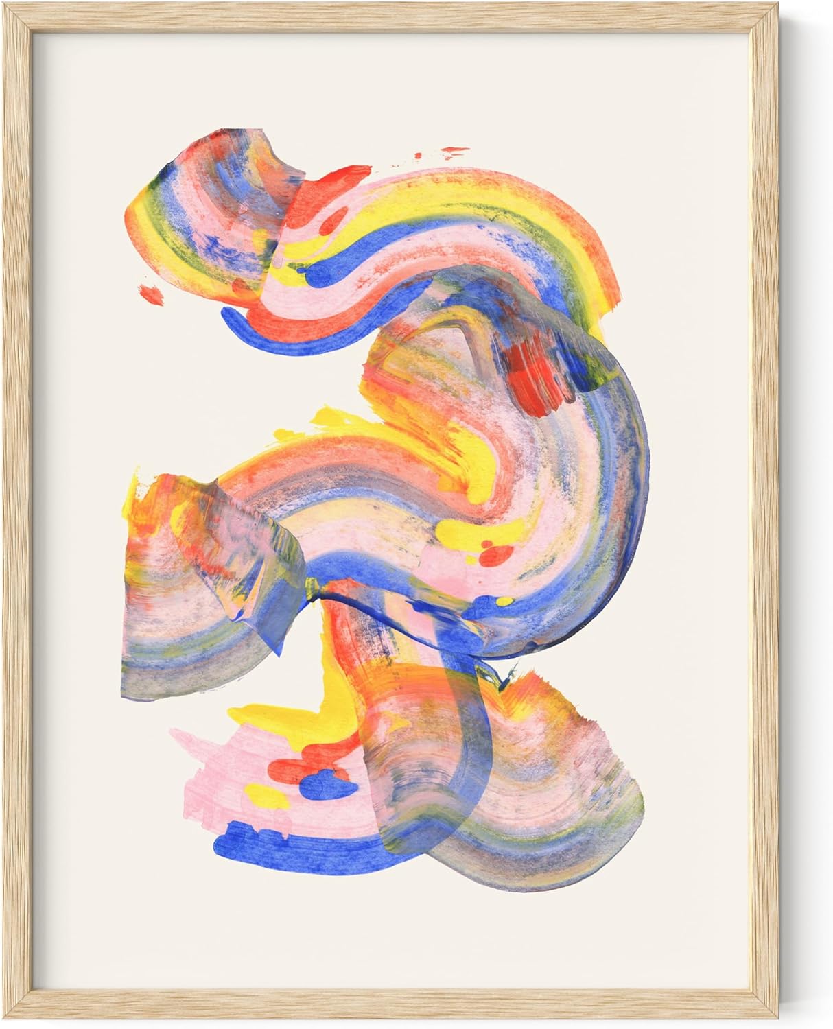 HAUS AND HUES Colorful Abstract Wall Art - Minimalist Retro Picture for Living Room Decor, Red and Pink Modern Wall Art Painting (Abstract Watercolor Swirls, Beige Frame, 12x16)