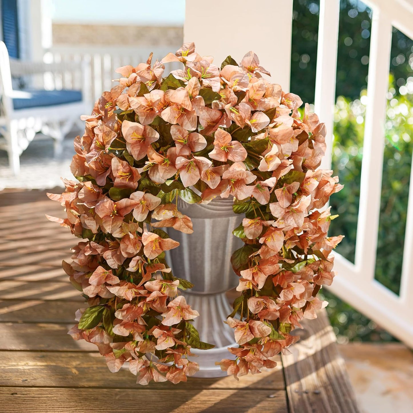 HyeFlora Bougainvillea Artificial Hanging Flowers Plants for Outdoors Winter Decoration, 2pcs Faux Bougainvillea Vines Brown Fake Flowers Realistic UV Resistant Silk Flowers for Outside Planter Yard