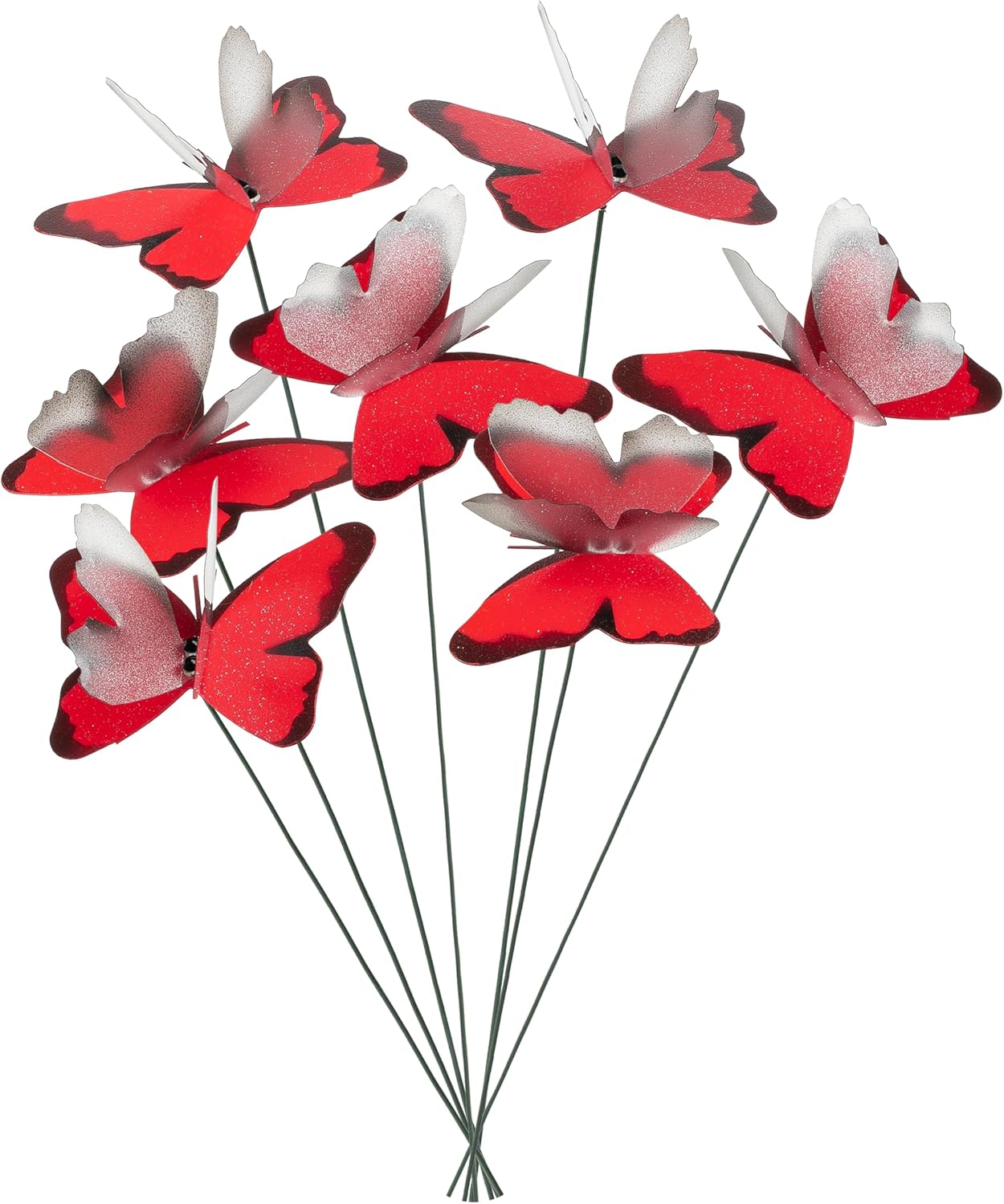 Handmade Butterfly Garden Stakes – Set of 7 Red Decorative Butterflies Idea for Garden & Nature Lovers – Outdoor & Indoor Garden Decor – Air Aquarium Handmade by Kushner