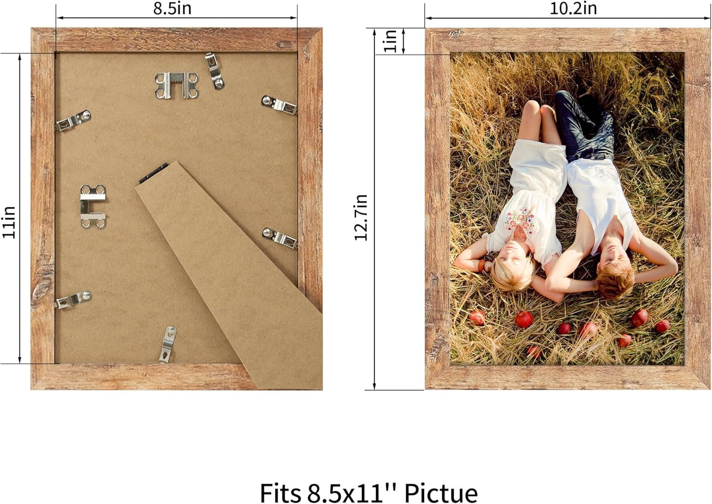 iRahmen 8.5x11 Picture Frame Set of 2, Rustic Brown Certificate Frame with High Definition Real Glass, Wood Photo Frames 8.5 by 11 Diploma Document for Wall Hanging and Tabletop Display