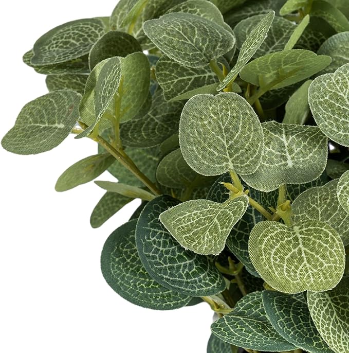 MyGift Artificial Eucalyptus Round Leaf Plant, Faux Bushy Green Leaves Potted in Gray Concrete Pot with Geometric Embossed Pattern, Indoor Home Table Decor