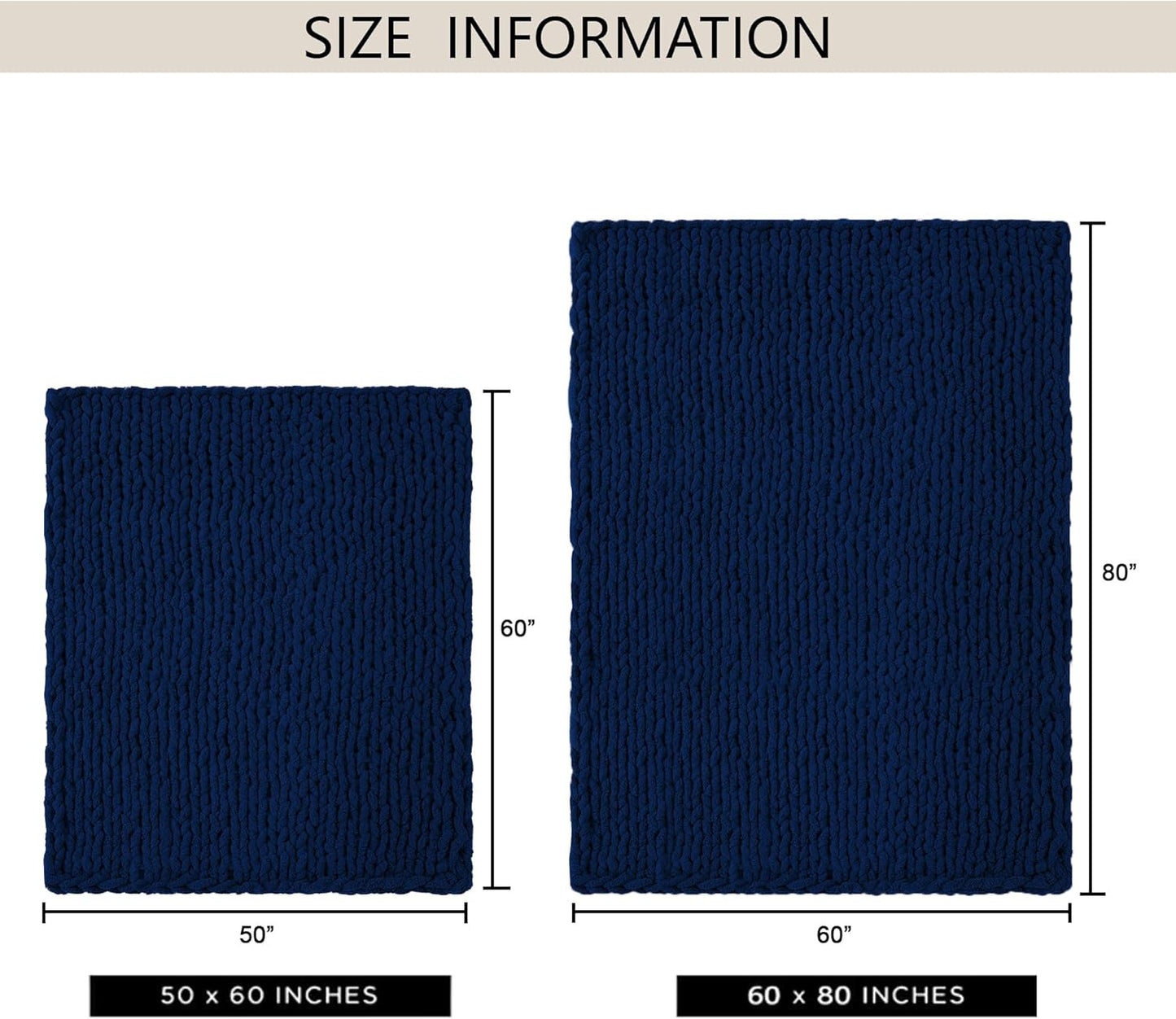 Chunky Knit Throw Blanket 60"X 80", 100% Handmade with Soft Chenille Yarn, 6.7lbs Thick Cable Knitted Blankets, Large Rope Knot Crochet Throws for Couch Sofa Bed Home Decor, Navy Blue