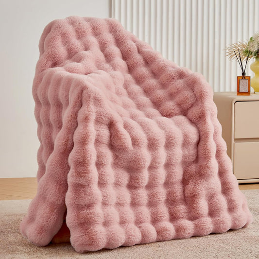 BENVWE Faux Fur Throw Blanket for Couch - Fluffy Soft Thick Bubble Blanket for Living Room Home Decor - Mothers Day Birthday Gifts for Women, Dusty Pink, 51" x 63"