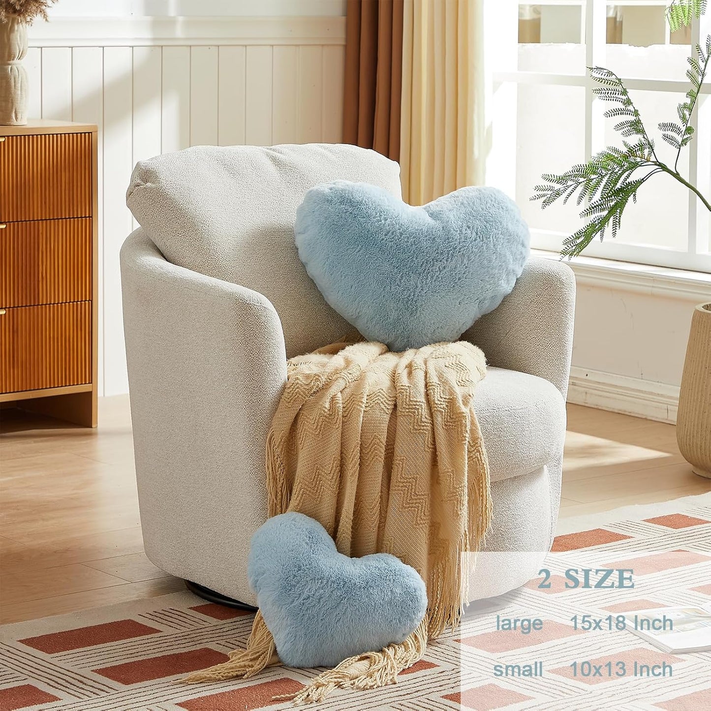 EastTree Heart Pillows, Light Blue Heart Shaped Pillows, Love Throw Pillows Gifts, Ultra Soft Faux Rabbit Fur Small Cute Pillows, Women Girls Kid Room Decor 10x13 Inch