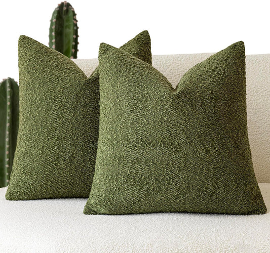 Foindtower Set of 2, Decorative Textured Boucle Throw Pillow Covers Accent Solid Pillow Cases Neutral Soft Cozy Couch Cushion Case for Chair Sofa Bedroom Living Room Home Decor 16 x 16 Inch Green
