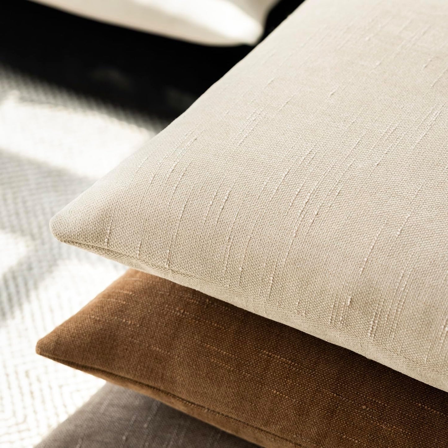 Foindtower Pack of 2 Soft Textured Chenille Throw Decorative Pillow Covers Square Accent Solid Cushion Cover Cozy Neutral Farmhouse Pillow Case for Couch Sofa Bedroom Living Room 16x16 Inch, Beige