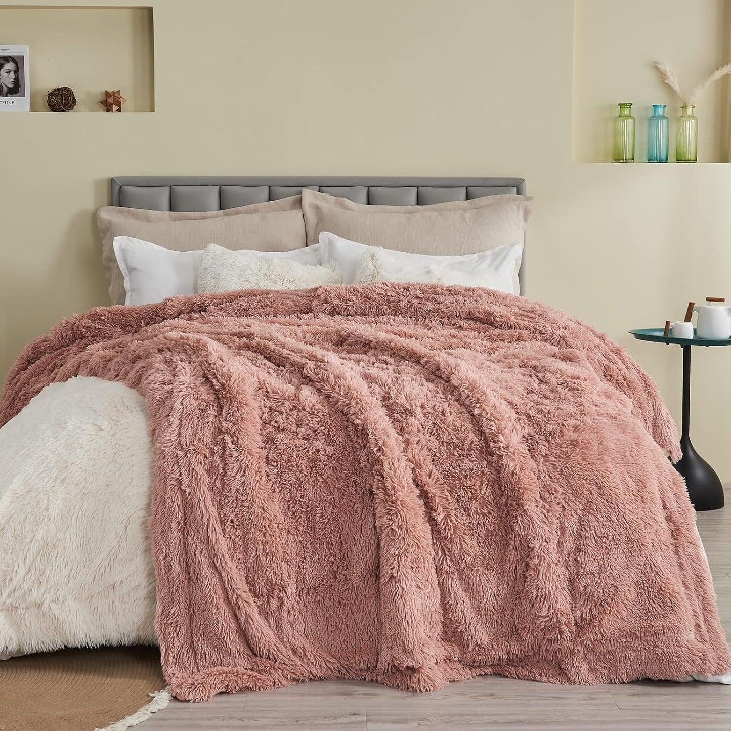 GONAAP Fuzzy Faux Fur Throw Blanket Pink Super Soft Cozy Plush Fuzzy Shaggy Blanket for Couch Sofa Bed (Pink, Throw(40"x50"))