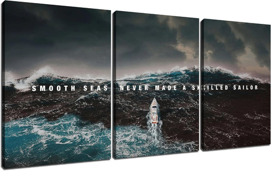 GoForArt Inspirational Canvas Wall Art, Famous Quote Prints Motivational Wall Decor, Boat Sea Poster for Office Living Room, Ocean Bedroom Dining Room Artwork Home Decoration