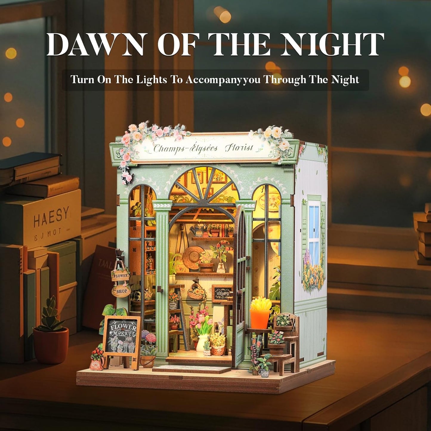 Fsolis Book Nook Kit, DIY Bookshelf Miniature Kit for Adults Tiny House 3D Puzzles Booknook Flower Shop Craft Gifts for Women Teenagers Book Lovers (Champs-Élysées Florist)